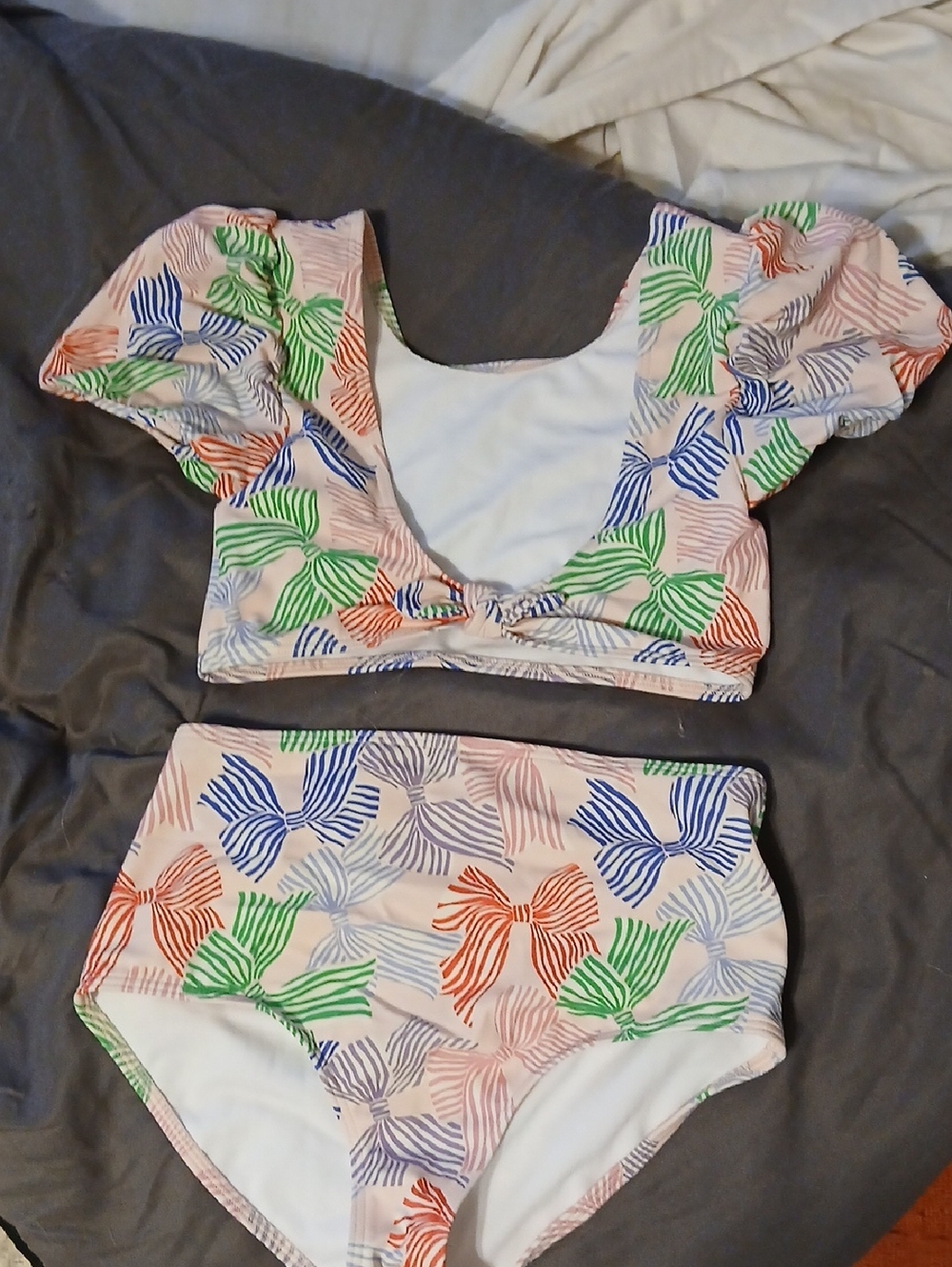 Mini Boden White Swimwear with Pastel Bow Print Accents